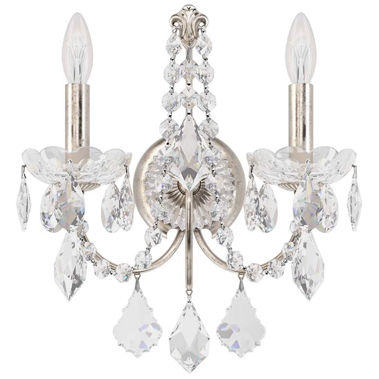 Image 1 Century 14"H x 12"W 2-Light Crystal Wall Sconce in Antique Silver