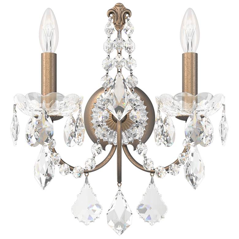 Image 1 Century 14"H x 12"W 2-Light Crystal Wall Sconce in Etruscan Gold