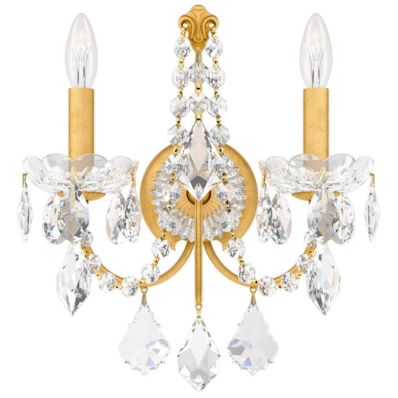 Image 1 Century 14"H x 12"W 2-Light Crystal Wall Sconce in Heirloom Gold