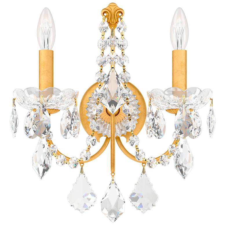 Image 2 Century 14"H x 12"W 2-Light Crystal Wall Sconce in Heirloom Gold