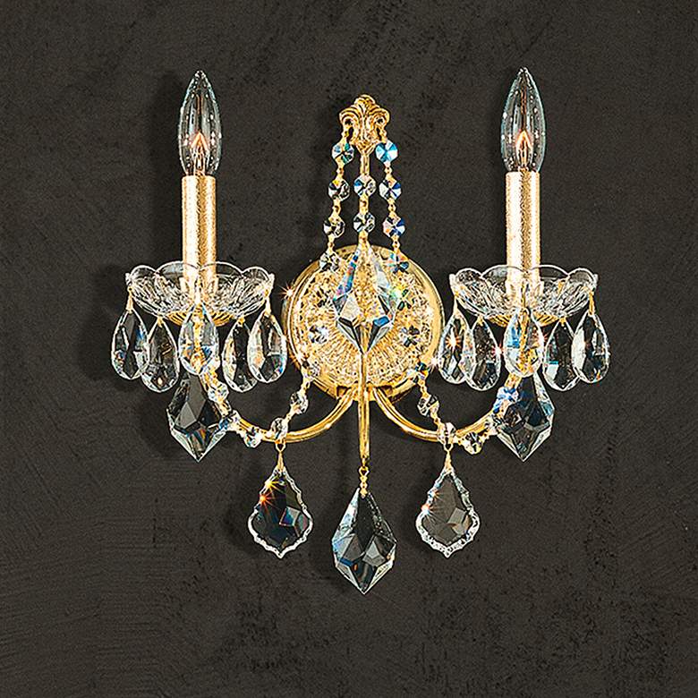 Image 1 Century 14"H x 12"W 2-Light Crystal Wall Sconce in Heirloom Gold