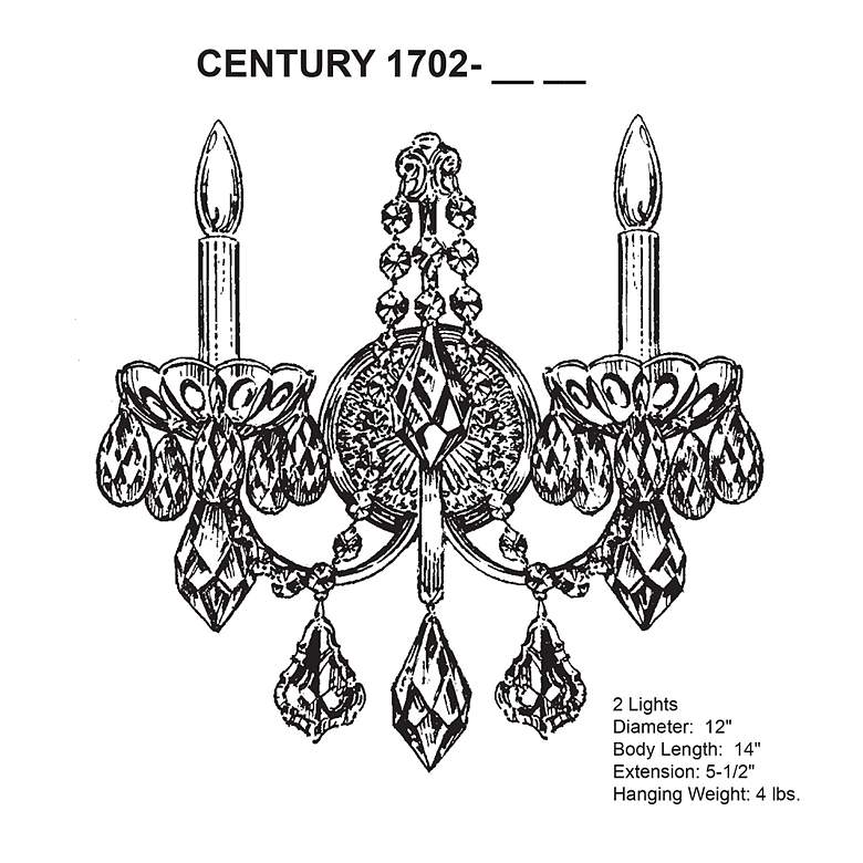 Image 4 Century 14"H x 12"W 2-Light Crystal Wall Sconce in Heirloom Gold more views