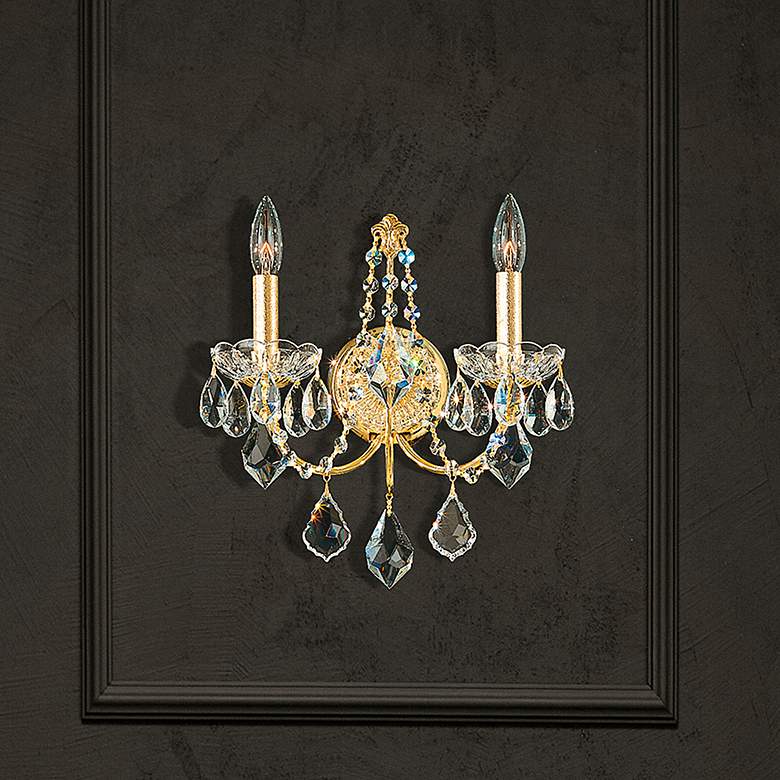 Image 5 Century 14"H x 12"W 2-Light Crystal Wall Sconce in Heirloom Gold more views