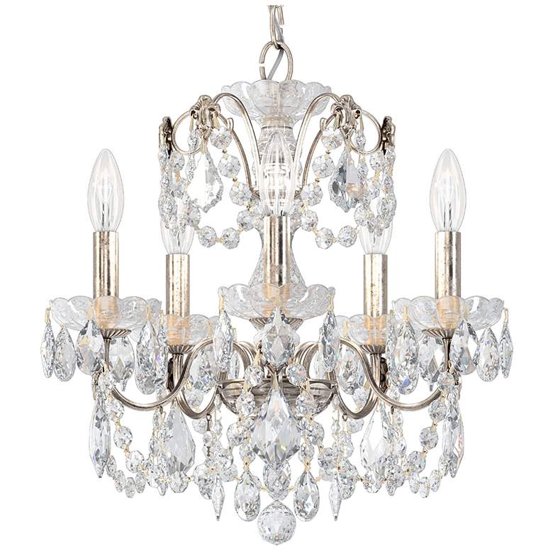 Image 1 Century 17"H x 17"W 5-Light Crystal Chandelier in Antique Silver