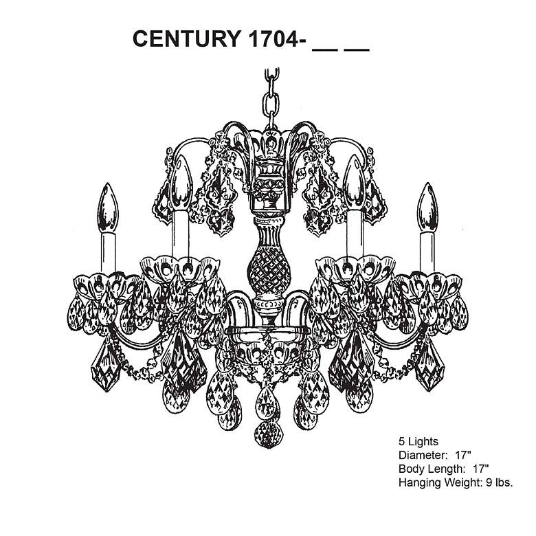 Image 5 Century 17"H x 17"W 5-Light Crystal Chandelier in French Gold more views