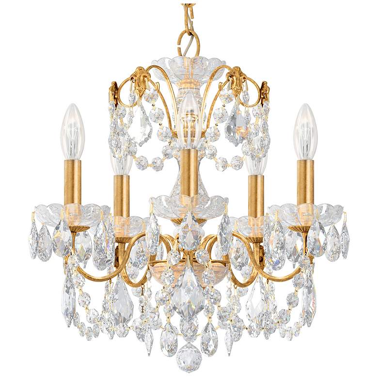 Image 1 Century 17"H x 17"W 5-Light Crystal Chandelier in Heirloom Gold