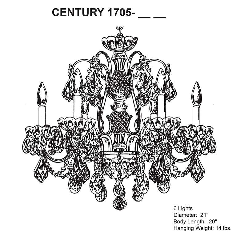Image 4 Century 20"H x 21"W 6-Light Crystal Chandelier in Heirloom Gold more views