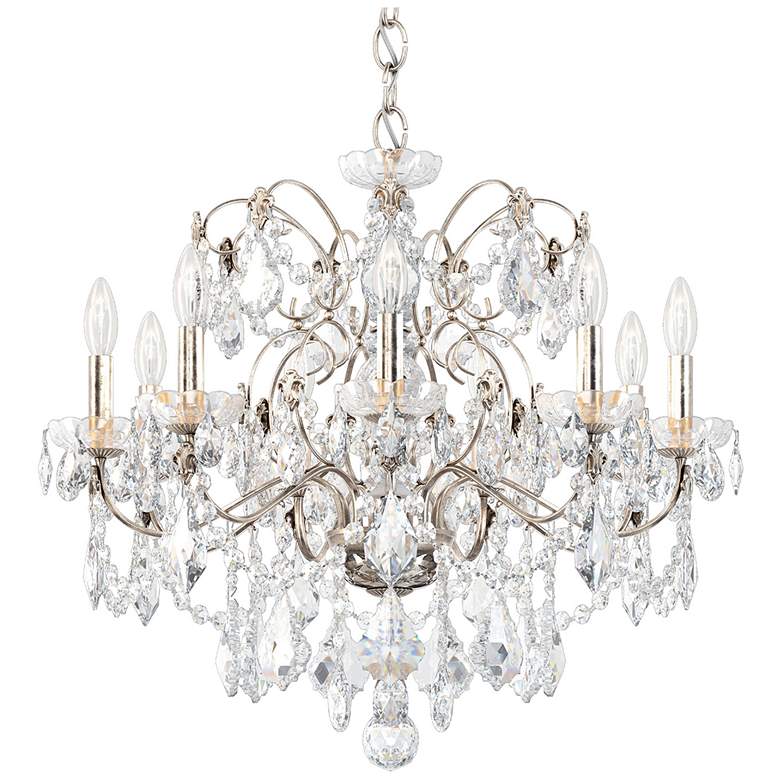 Image 1 Century 22"H x 26"W 9-Light Crystal Chandelier in Antique Silver