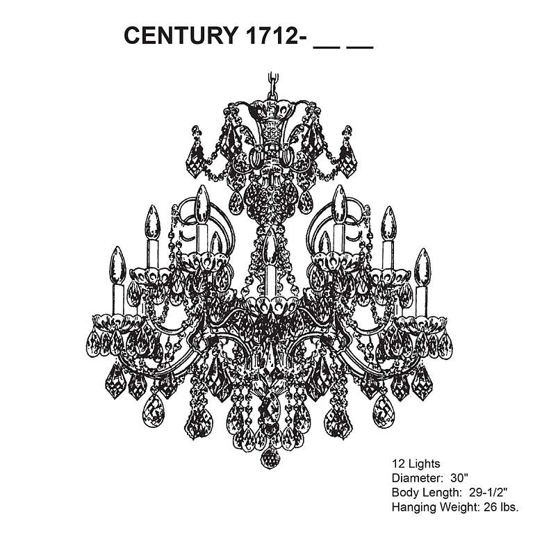 Image 5 Century 29.5"H x 30"W 12-Light Crystal Chandelier in French Gold more views