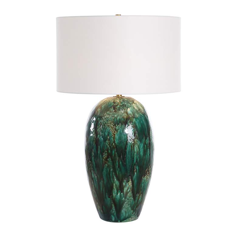 Image 2 Ceralene Deep Emerald Green Drip Glaze Ceramic Table Lamp