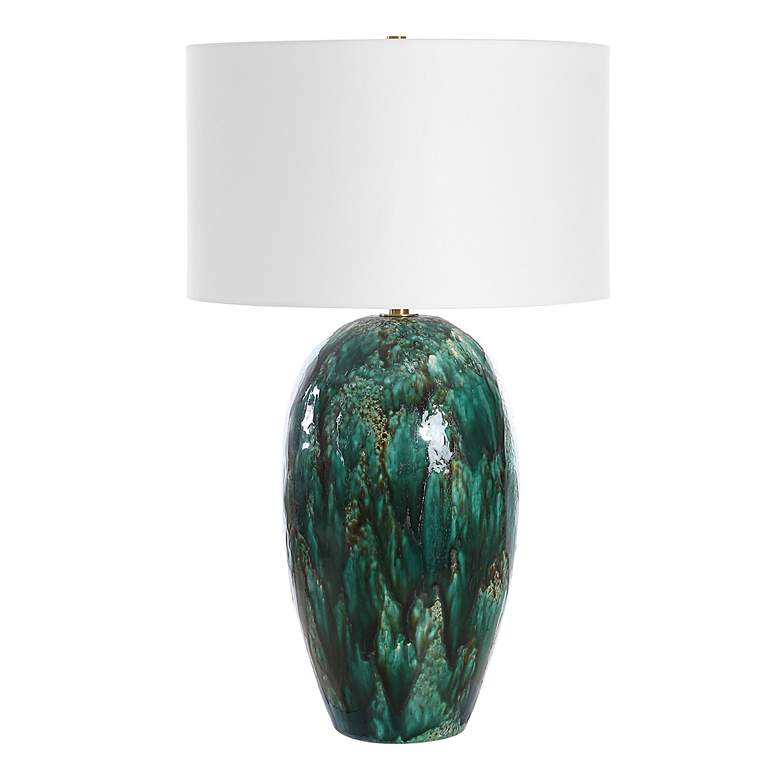 Image 4 Ceralene Deep Emerald Green Drip Glaze Ceramic Table Lamp more views