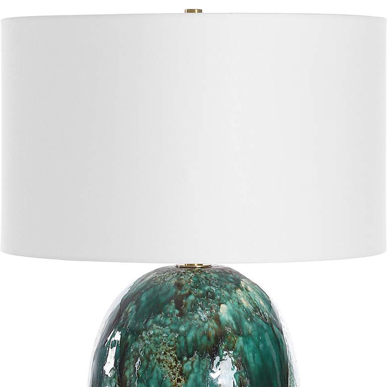 Image 5 Ceralene Deep Emerald Green Drip Glaze Ceramic Table Lamp more views