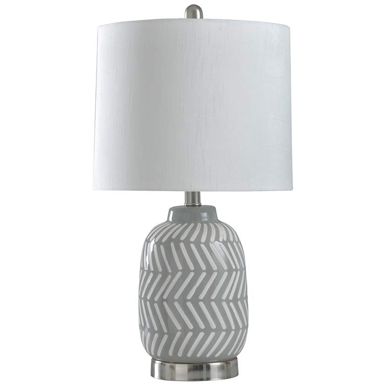 Image 1 Ceramic and Metal Table Lamp with Round Hardback Shade - Grey and White