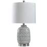 Ceramic and Metal Table Lamp with Round Hardback Shade - Grey and White