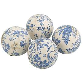 Image1 of Ceramic Decor Balls with Floral Patterns 4x4x3.5" Set of 4 Blue/White