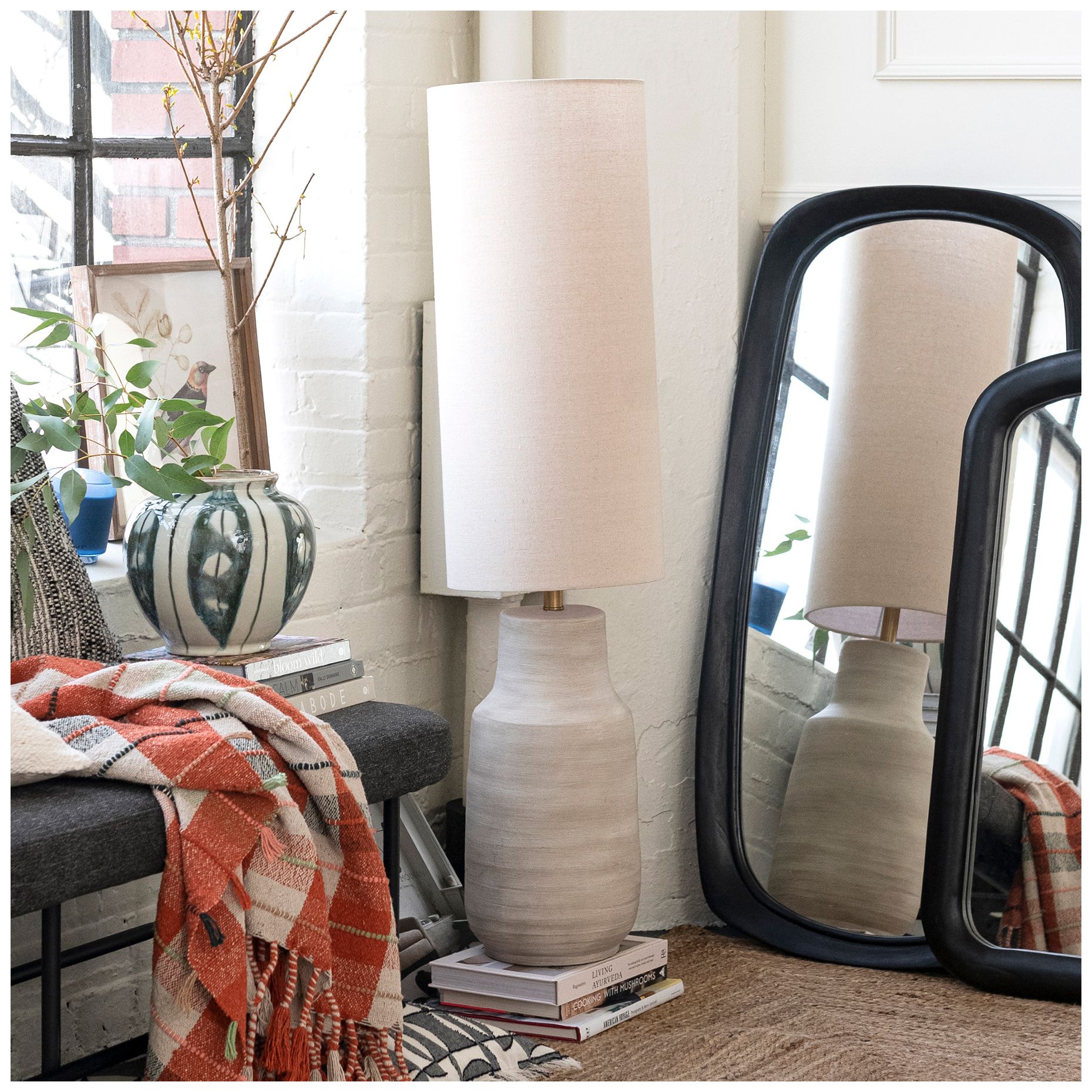 Image 2 Ceramic Floor Lamp with Linen Shade, San more views