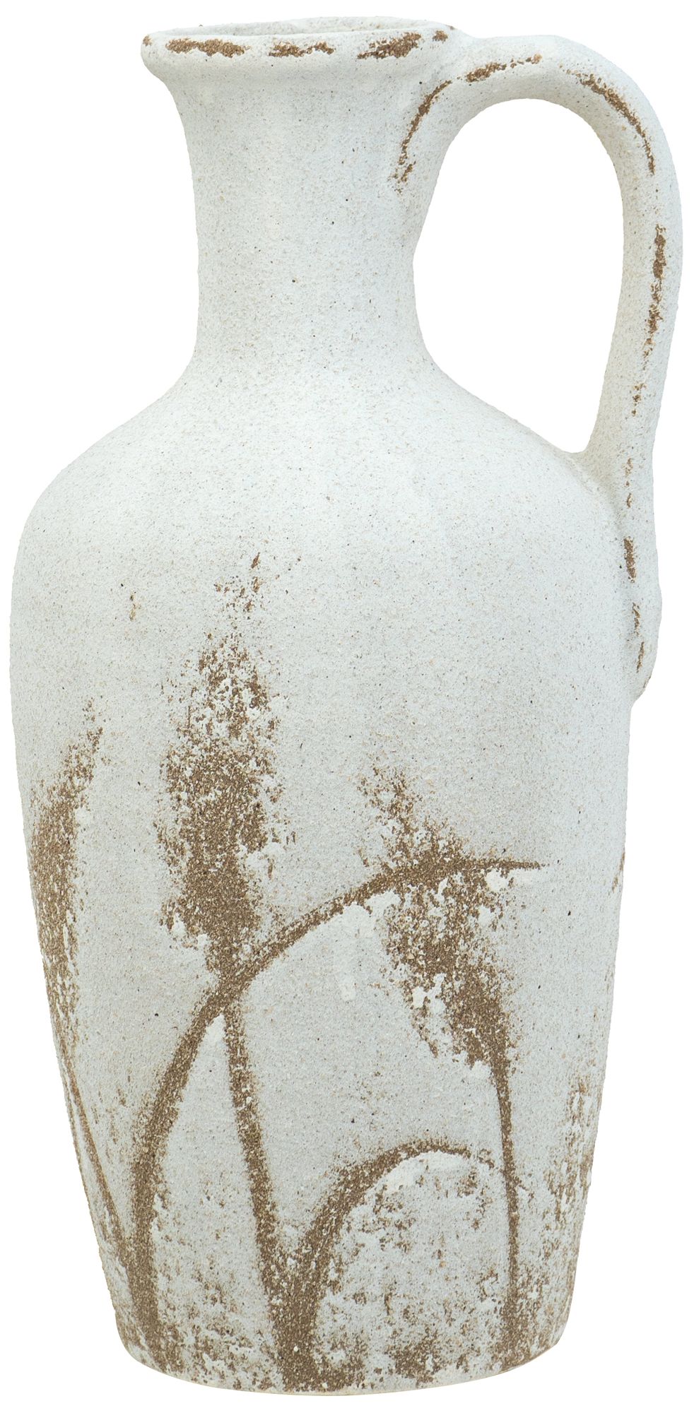Image 2 Ceramic Pitcher Vase w/ Aged White Finish & Brown Grass Patterns