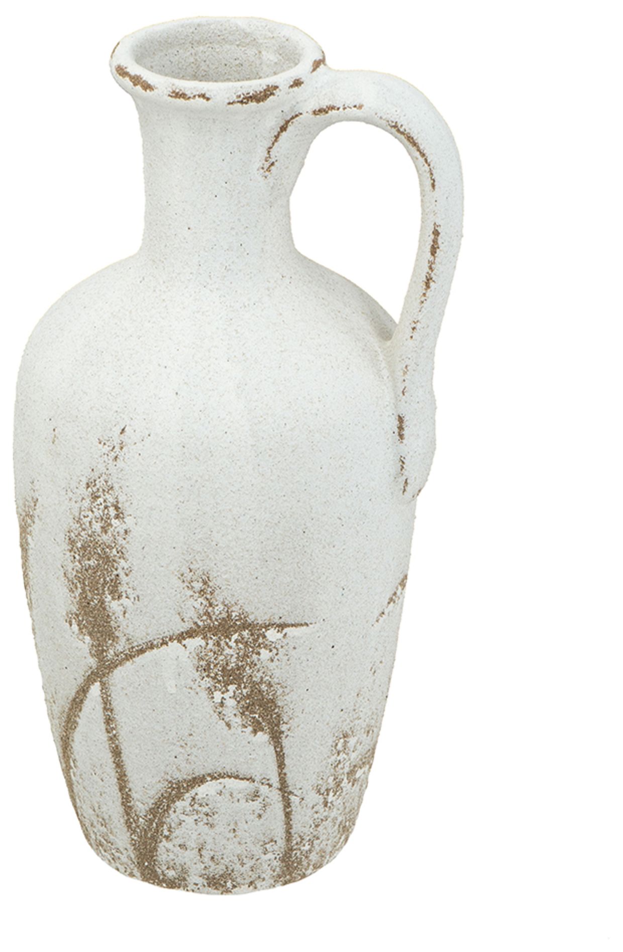 Image 3 Ceramic Pitcher Vase w/ Aged White Finish & Brown Grass Patterns more views