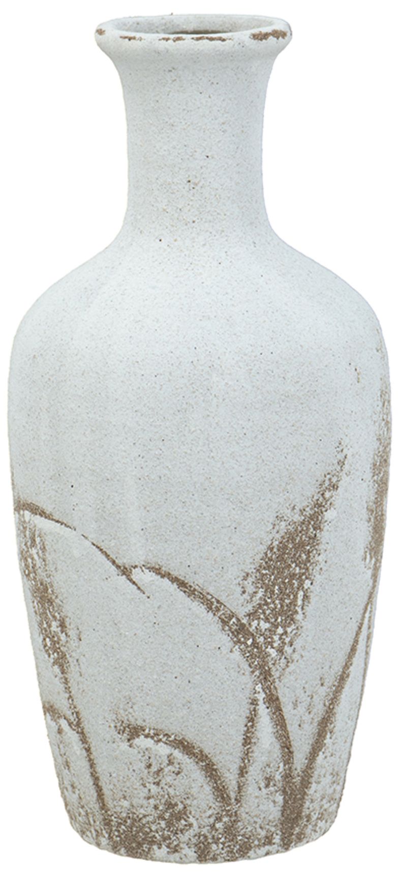 Image 5 Ceramic Pitcher Vase w/ Aged White Finish & Brown Grass Patterns more views