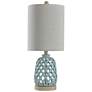 2_Ceramic Table Lamp - Blue Finish - White Hardback Fabric Shade