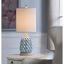 1_Ceramic Table Lamp - Blue Finish - White Hardback Fabric Shade