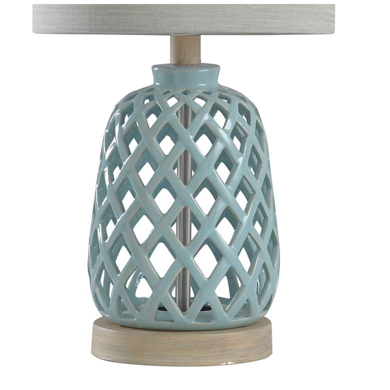 Image 5 Ceramic Table Lamp - Blue Finish - White Hardback Fabric Shade more views