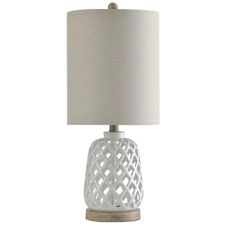 Image 1 Ceramic Table Lamp - White Finish - White Hardback Fabric Shade