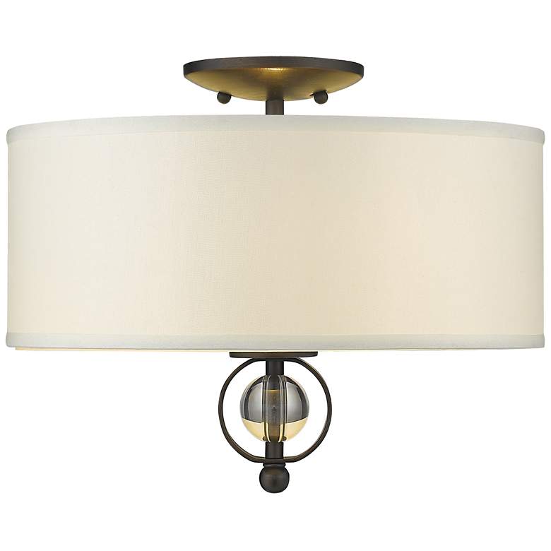 Image 1 Cerchi 15 inch Wide Rubbed Bronze 2-Light Flush Mount With Opal Satin Shad
