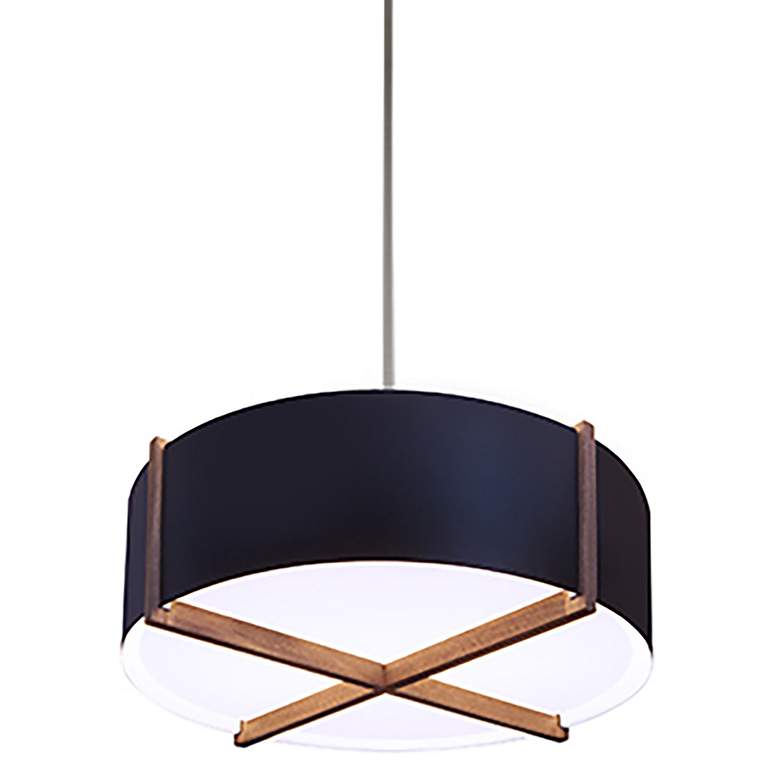 Image 1 Cerna Plura 18" Wide Matte Black and Walnut Modern LED Drum Pendant