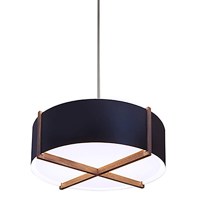 Image 1 Cerna Plura 18 inch Wide Matte Black and Walnut Modern LED Drum Pendant