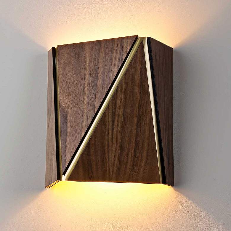 Image 1 Cerno Calx 9" High Dark Stained Walnut LED Wall Sconce