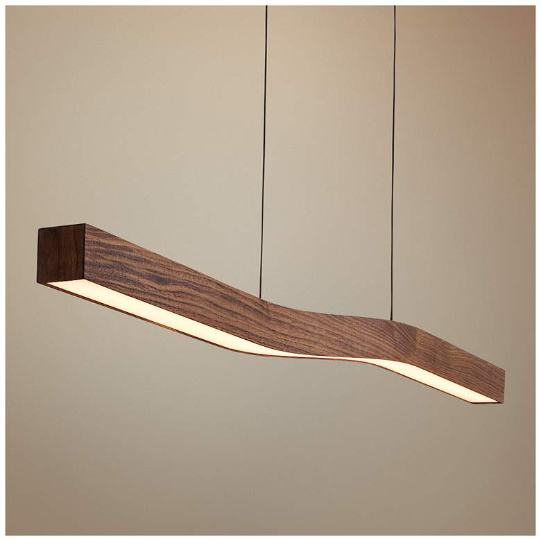 Image 1 Cerno Camur 56 inch Wide Oiled Walnut LED Linear Kitchen Island Pendant
