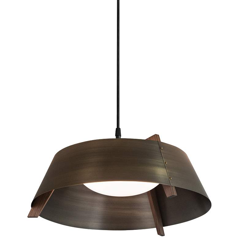 Image 2 Cerno Casia 14 1/4 inch Wide Brass and Walnut LED Pendant Light