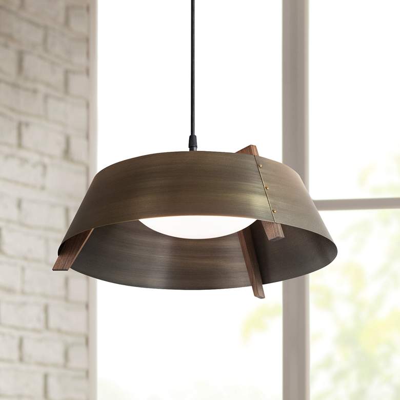 Image 1 Cerno Casia 14 1/4" Wide Brass and Walnut LED Pendant Light