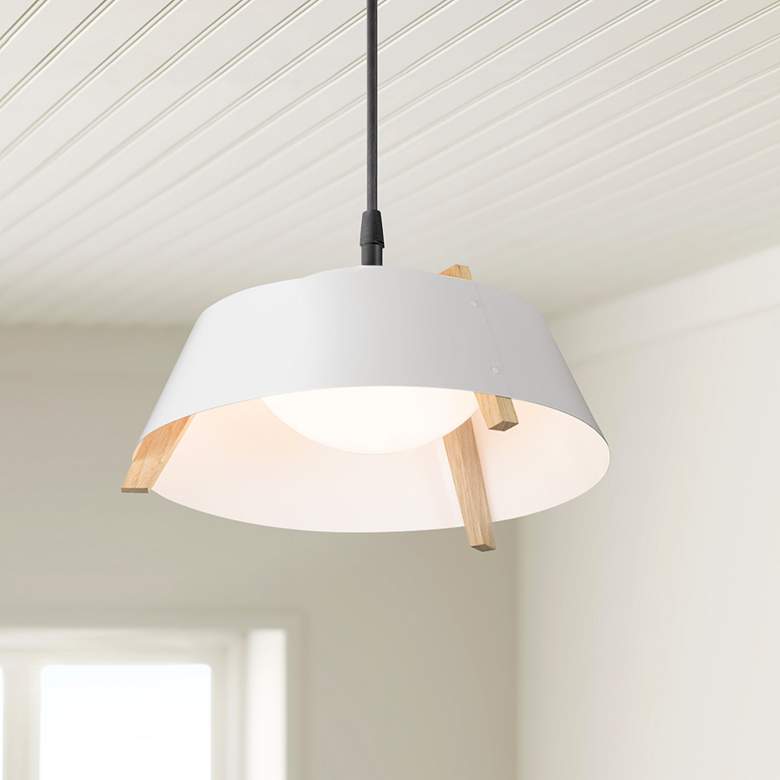 Image 1 Cerno Casia 14 1/4 inch Wide White and Oak LED Pendant Light