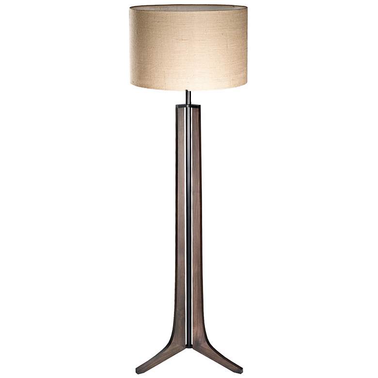 Image 1 Cerno Forma 72" Burlap Shade and Walnut Finish Tripod LED Floor Lamp