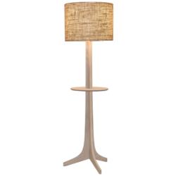 Cerno Nauta 59" Burlap Shade White Oak Aluminum LED Tray Floor Lamp