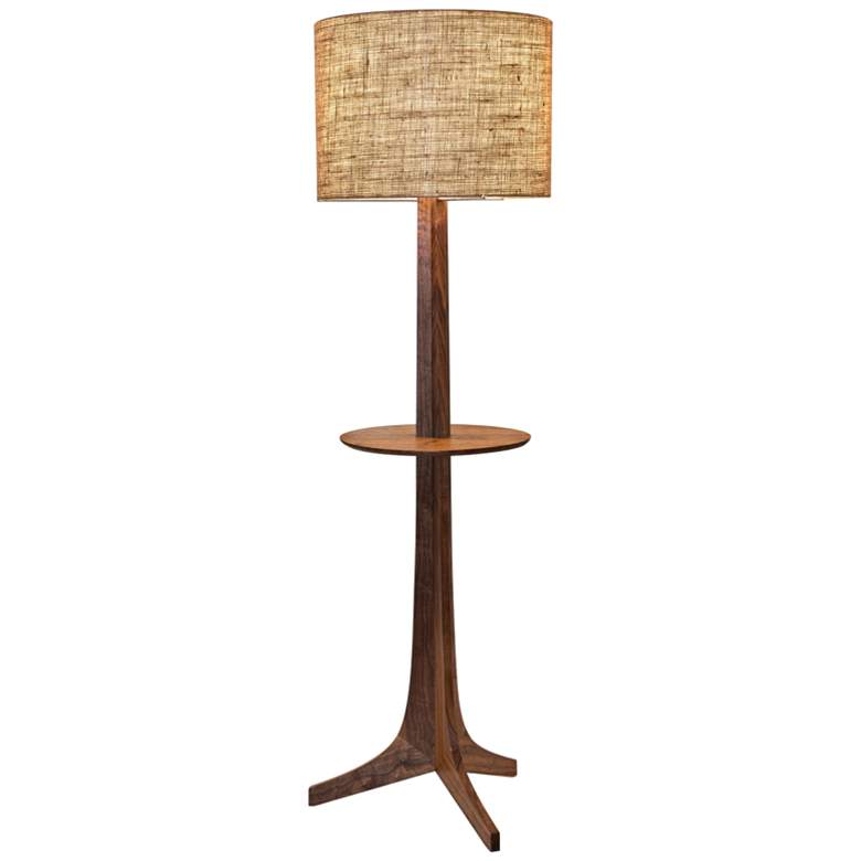 Image 1 Cerno Nauta 59" Walnut and Brass LED Tray Floor Lamp with Burlap Shade