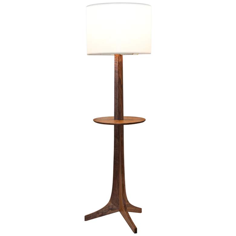 Image 1 Cerno Nauta 59" Walnut and Brass LED Tray Floor Lamp with White Shade