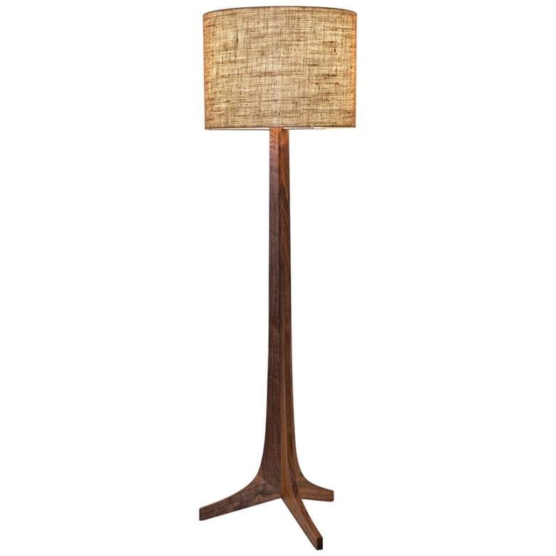 Image 1 Cerno Nauta 59" Walnut Brass LED Floor Lamp with Burlap Shade