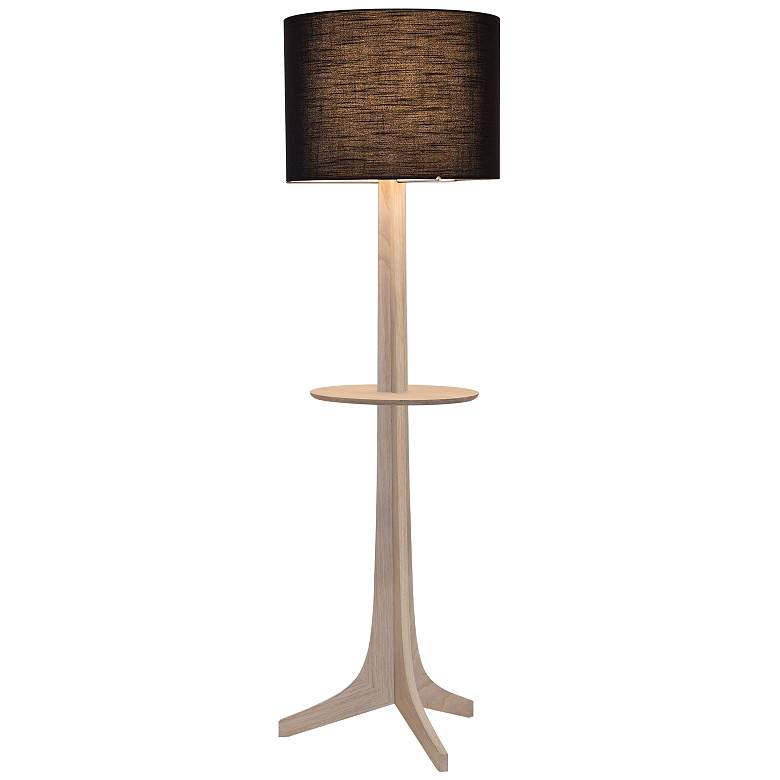 Image 1 Cerno Nauta 59" White Oak Brass LED Tray Floor Lamp with Black Shade