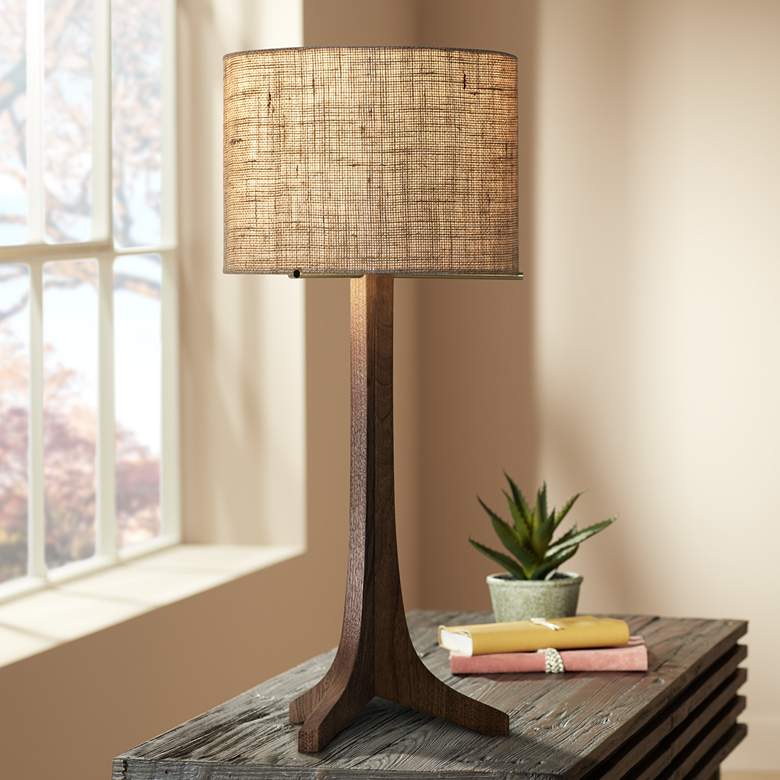 Image 1 Cerno Nauta Stained Walnut LED Table Lamp with Burlap Shade