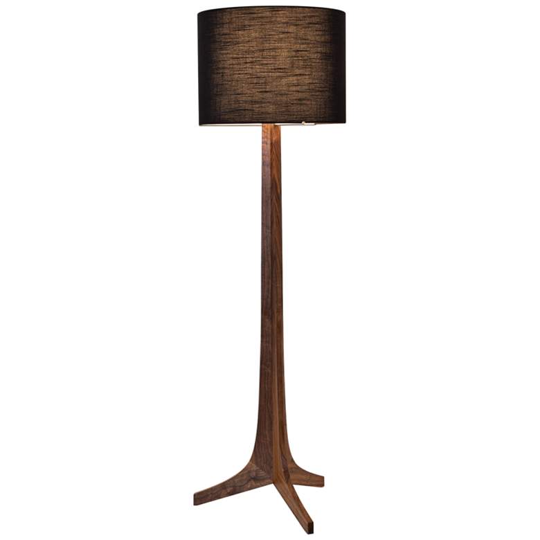 Image 1 Cerno Nauta Walnut and Brass LED Floor Lamp with Black Shade