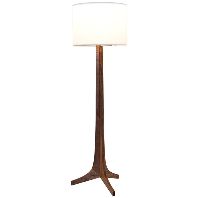 Image 1 Cerno Nauta Walnut and Brass LED Floor Lamp with White Shade