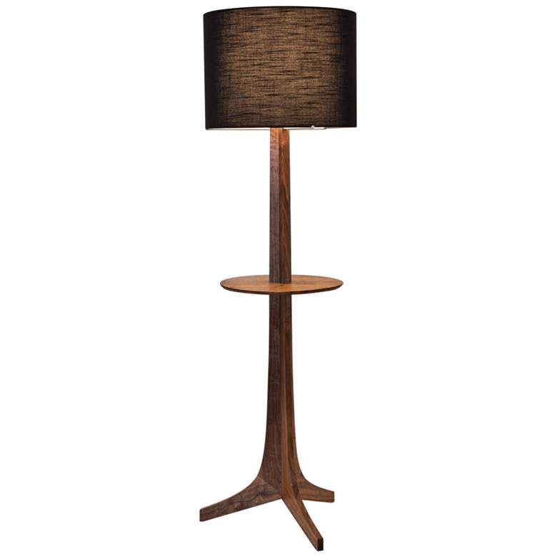 Image 1 Cerno Nauta Walnut Brass LED Tray Floor Lamp w/ Black Shade