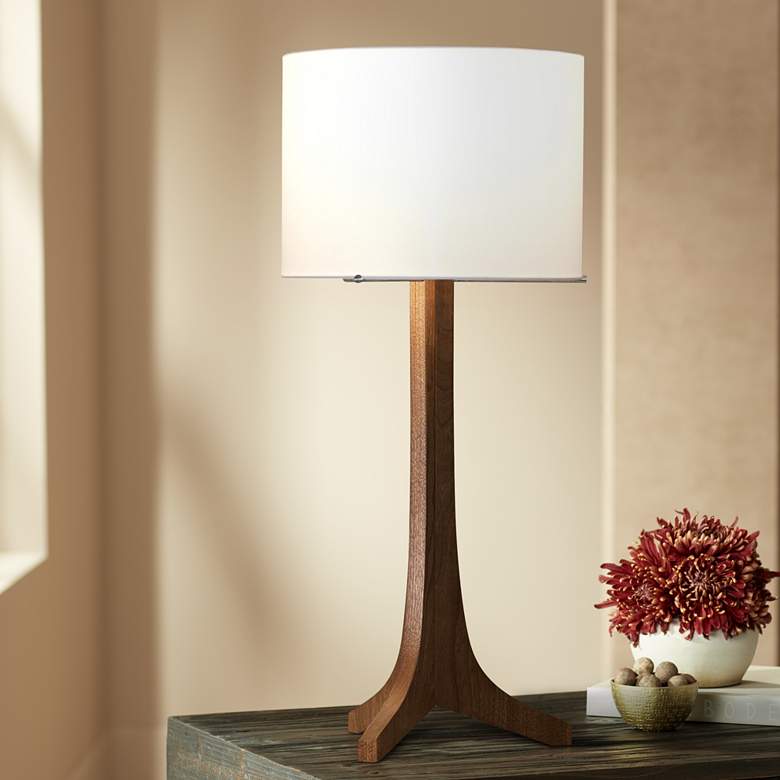 Image 1 Cerno Nauta Walnut Wood LED Table Lamp w/ White Linen Shade