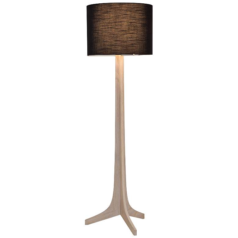 Image 1 Cerno Nauta White Oak Brass LED Floor Lamp with Black Shade