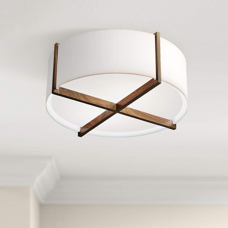 Cerno Plura 18&quot; Wide Walnut and White Modern Ceiling Light