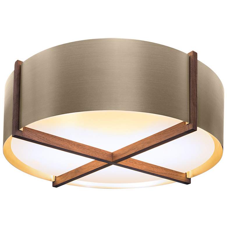 Image 1 Cerno Plura 18"W Walnut Distressed Brass Drum Ceiling Light