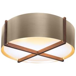 Cerno Plura 18"W Walnut Distressed Brass Drum Ceiling Light